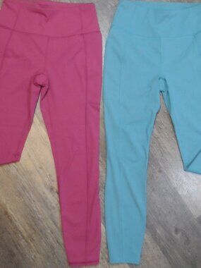 Two Pairs Athletic Leggings / Yoga Pants RBX Sz S/P RosePlum & SeaBlue